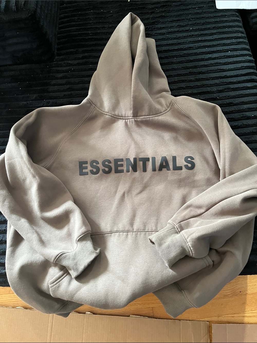 ESSENTIALS Men's Tan Hoodie with Dark Logo